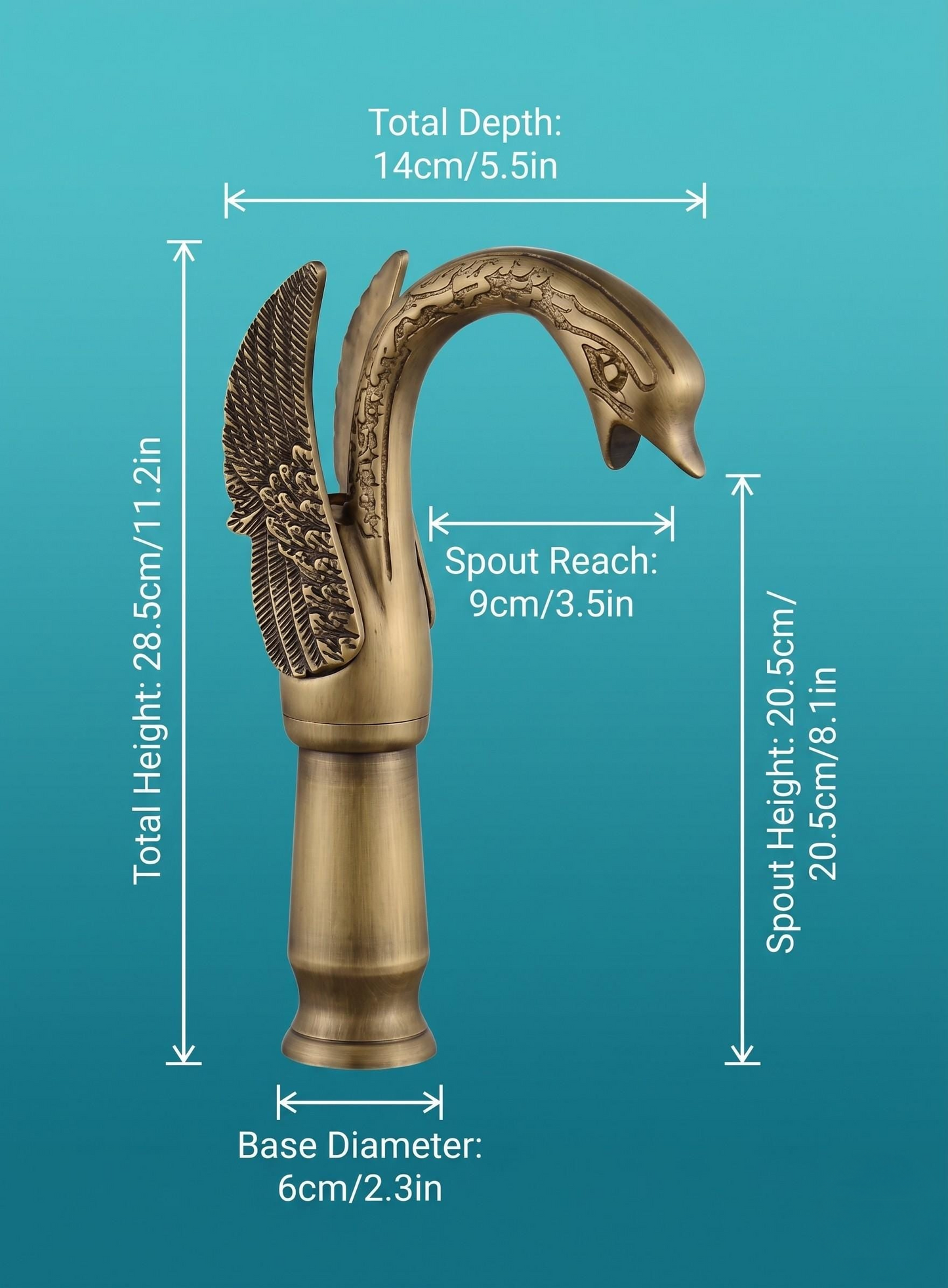 Robinet haut de vasque cygne en laiton antique – vue 5
