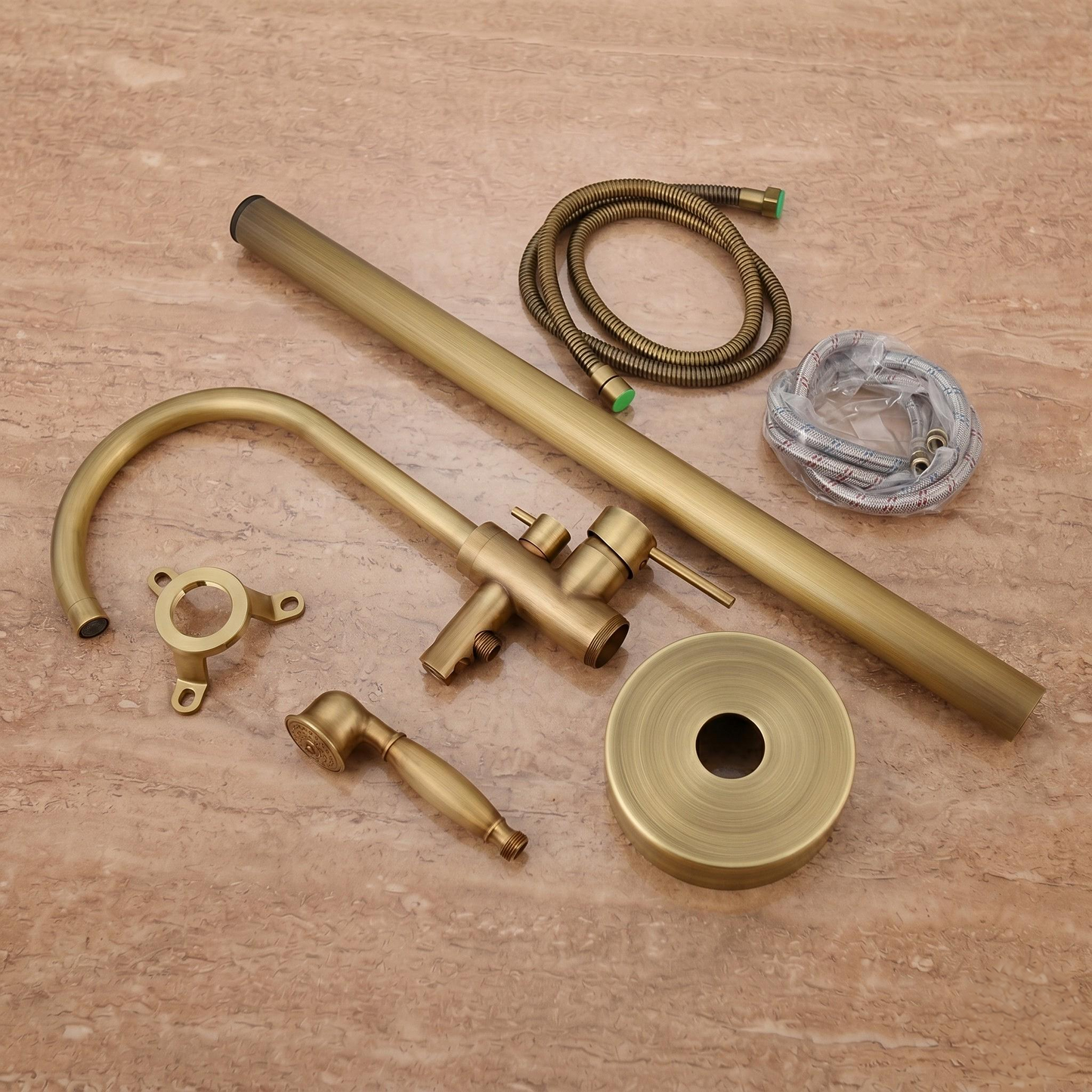 Robinet de baignoire sur pied en laiton antique avec douchette – vue 4