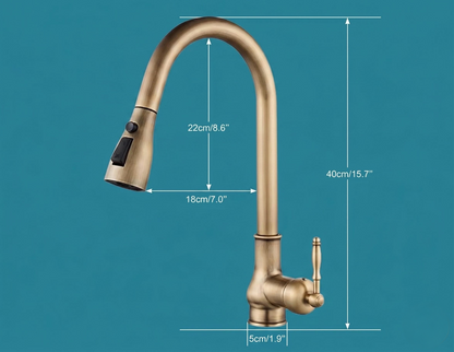 Robinet de cuisine en laiton antique avec douchette – vue 5
