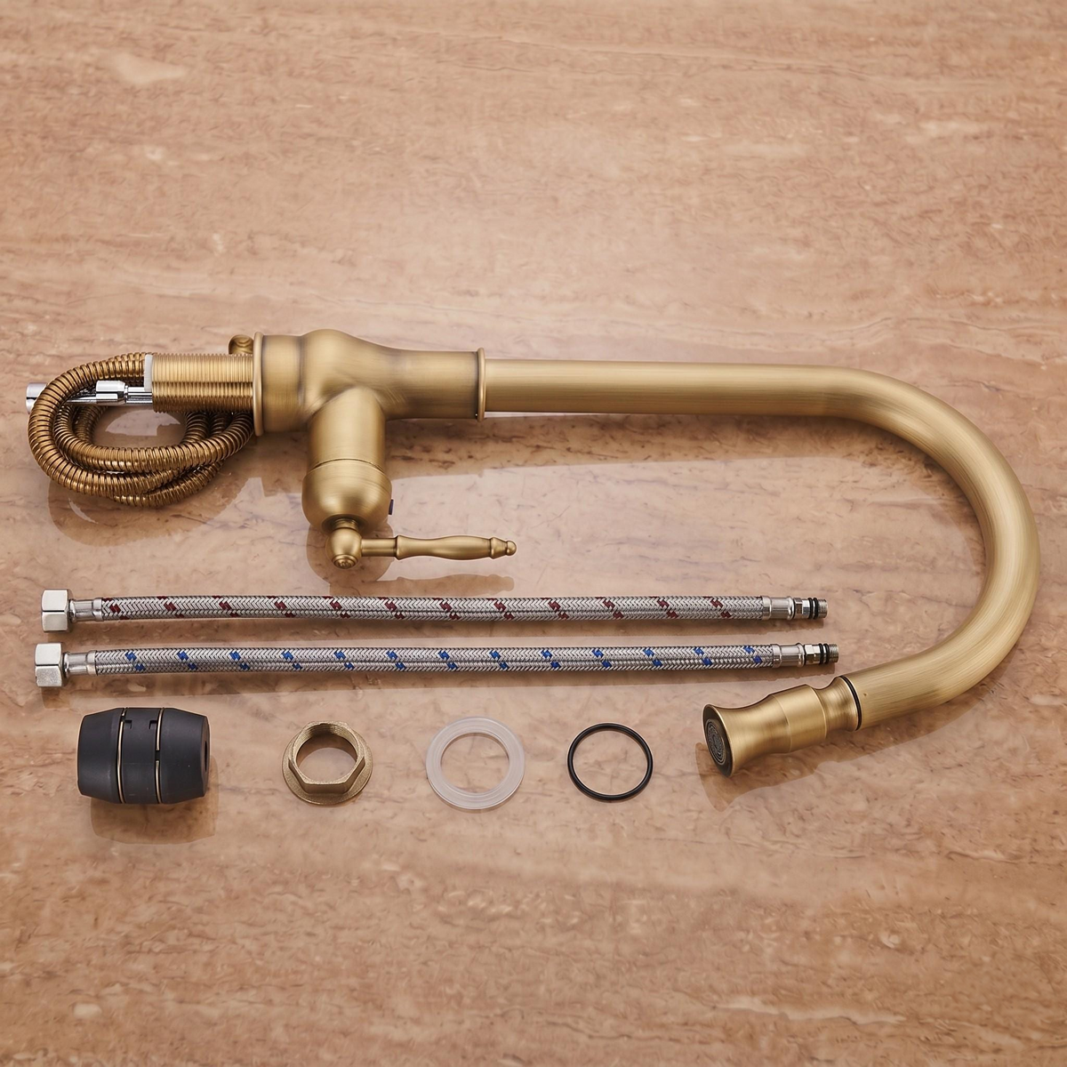 Robinet de cuisine en laiton antique avec douchette extractible – vue 4