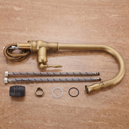 Robinet de cuisine en laiton antique avec douchette extractible – vue 4