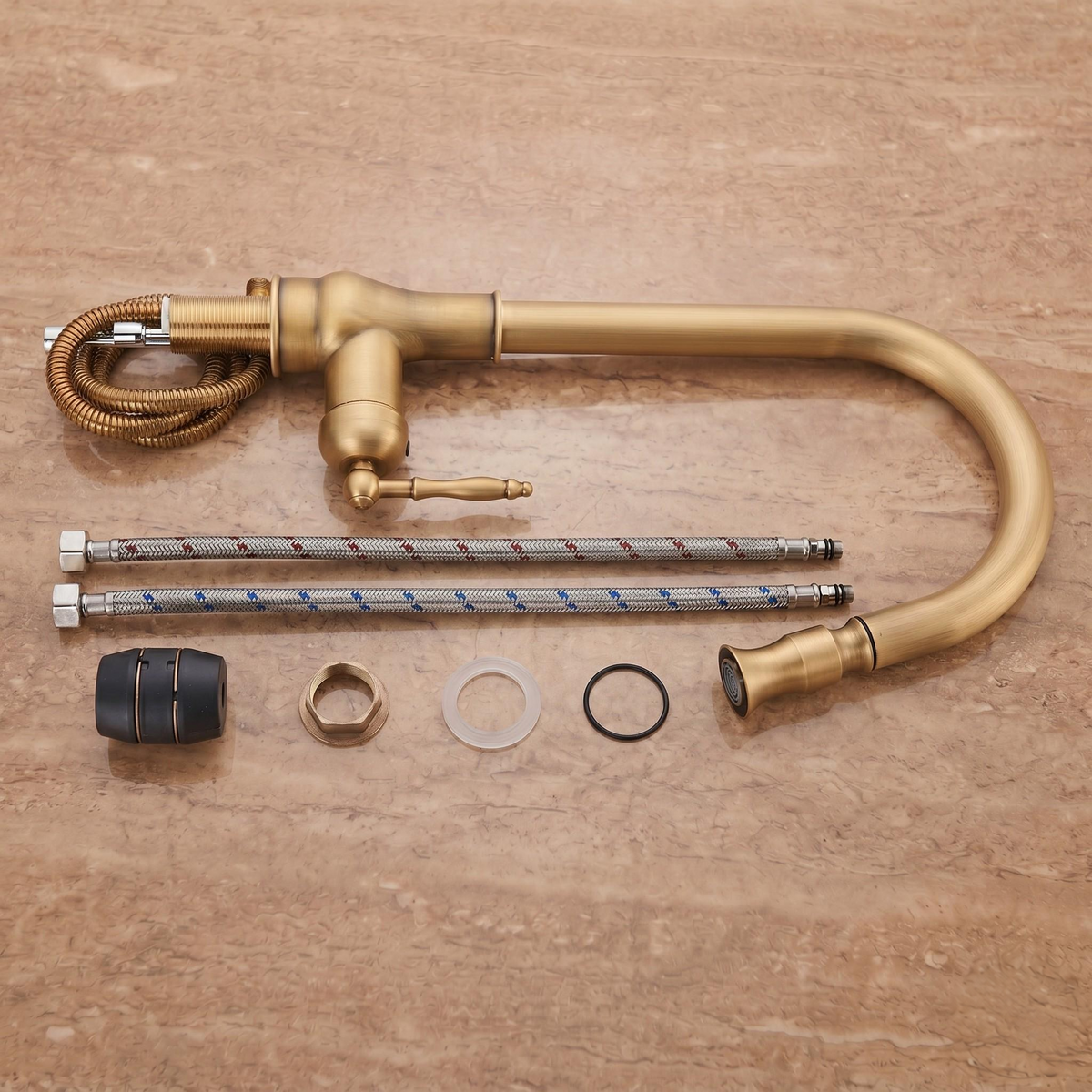 Robinet de cuisine extractible en laiton antique – vue 5