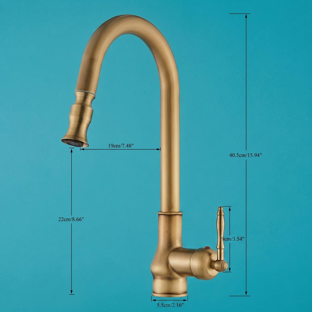 Robinet de cuisine extractible en laiton antique – vue 6