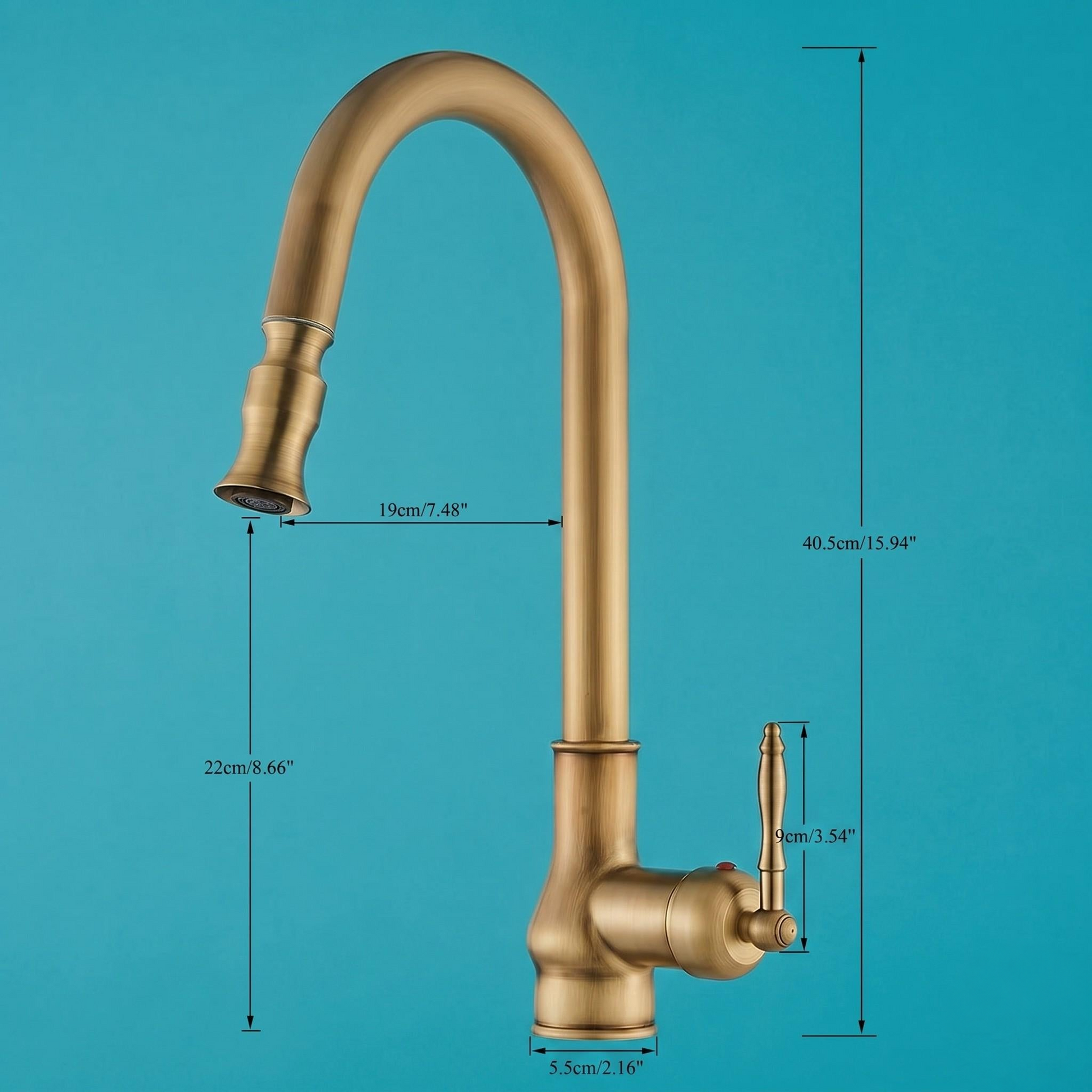 Robinet de cuisine extractible en laiton antique – vue 6