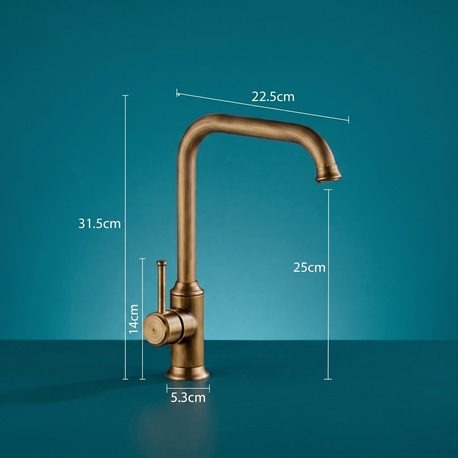 Robinet de cuisine rétro en bronze antique à bec orientable – vue 5