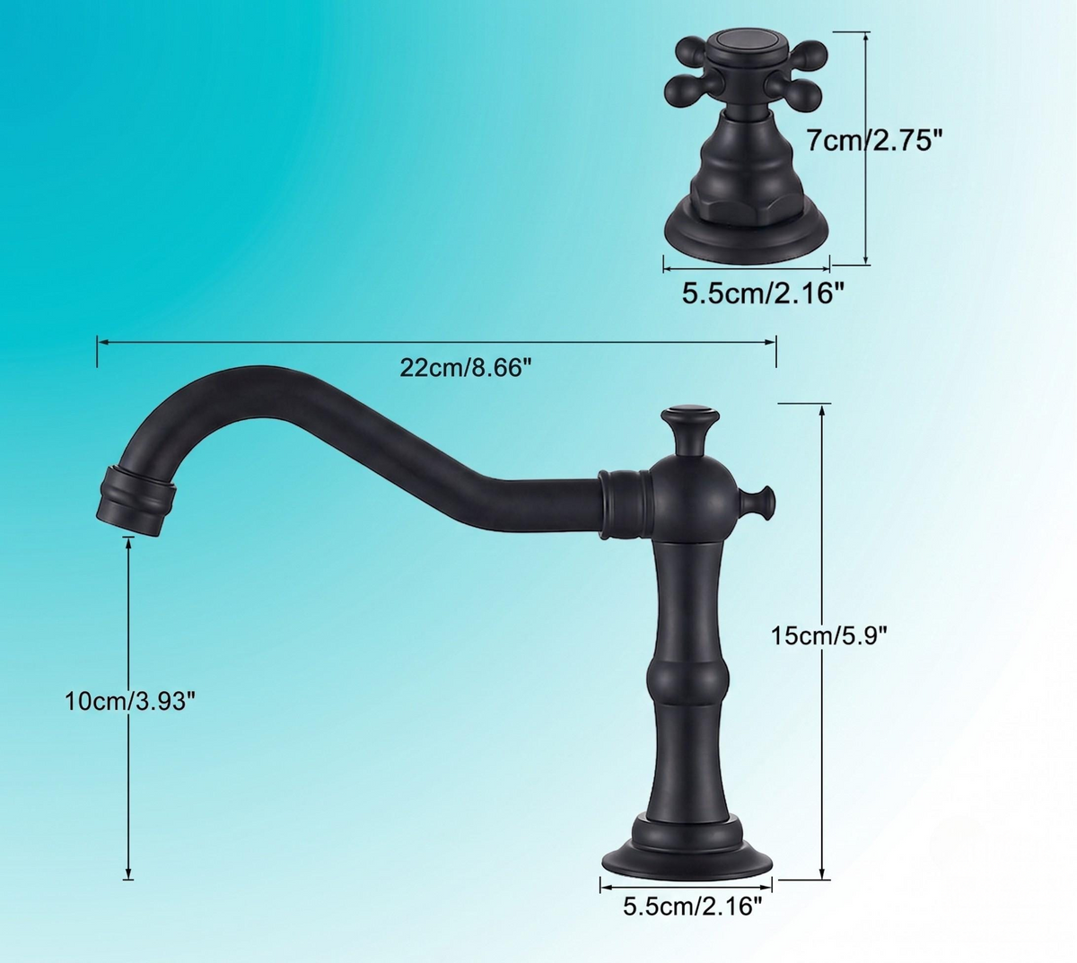 Robinet de lavabo 3 trous en bronze noir – vue 5