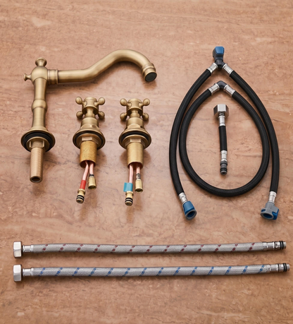 Robinet de lavabo 3 trous en laiton antique – vue 4