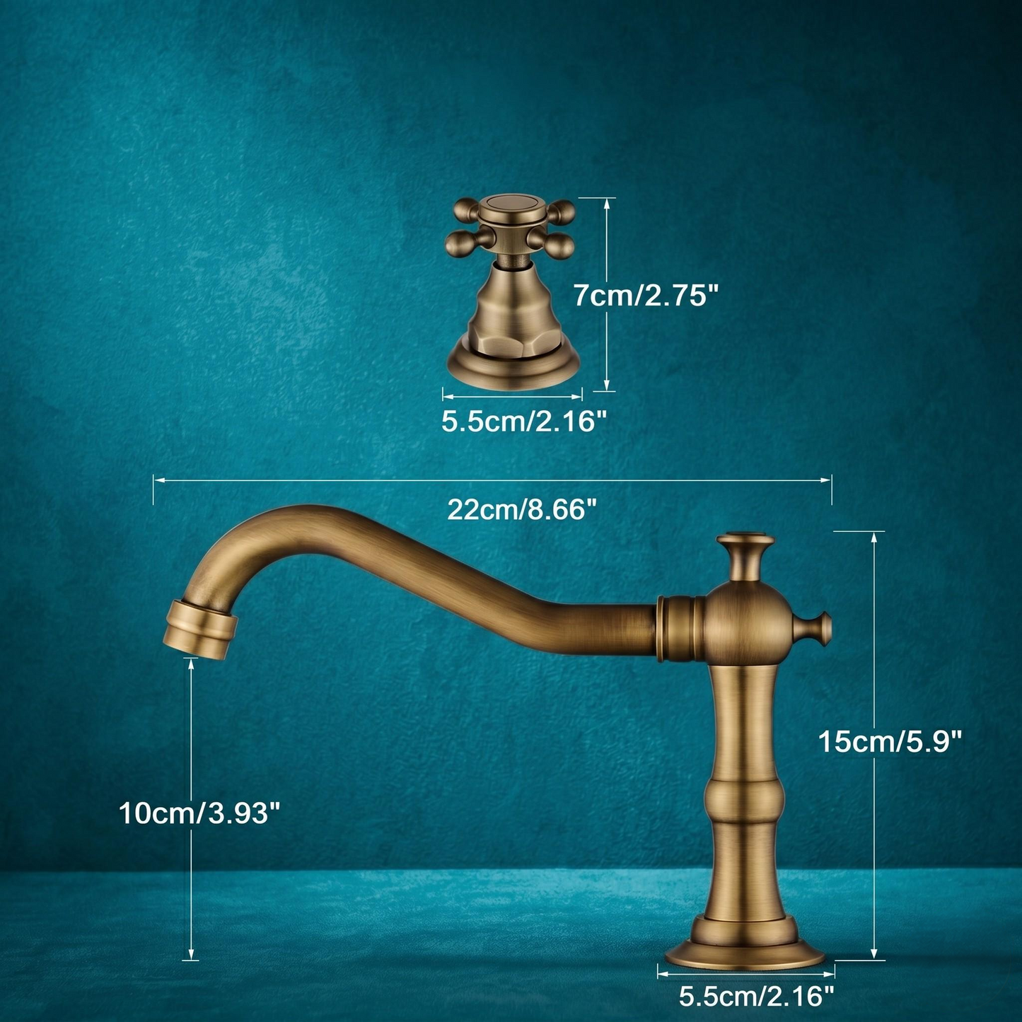 Robinet de lavabo 3 trous en laiton antique – vue 5
