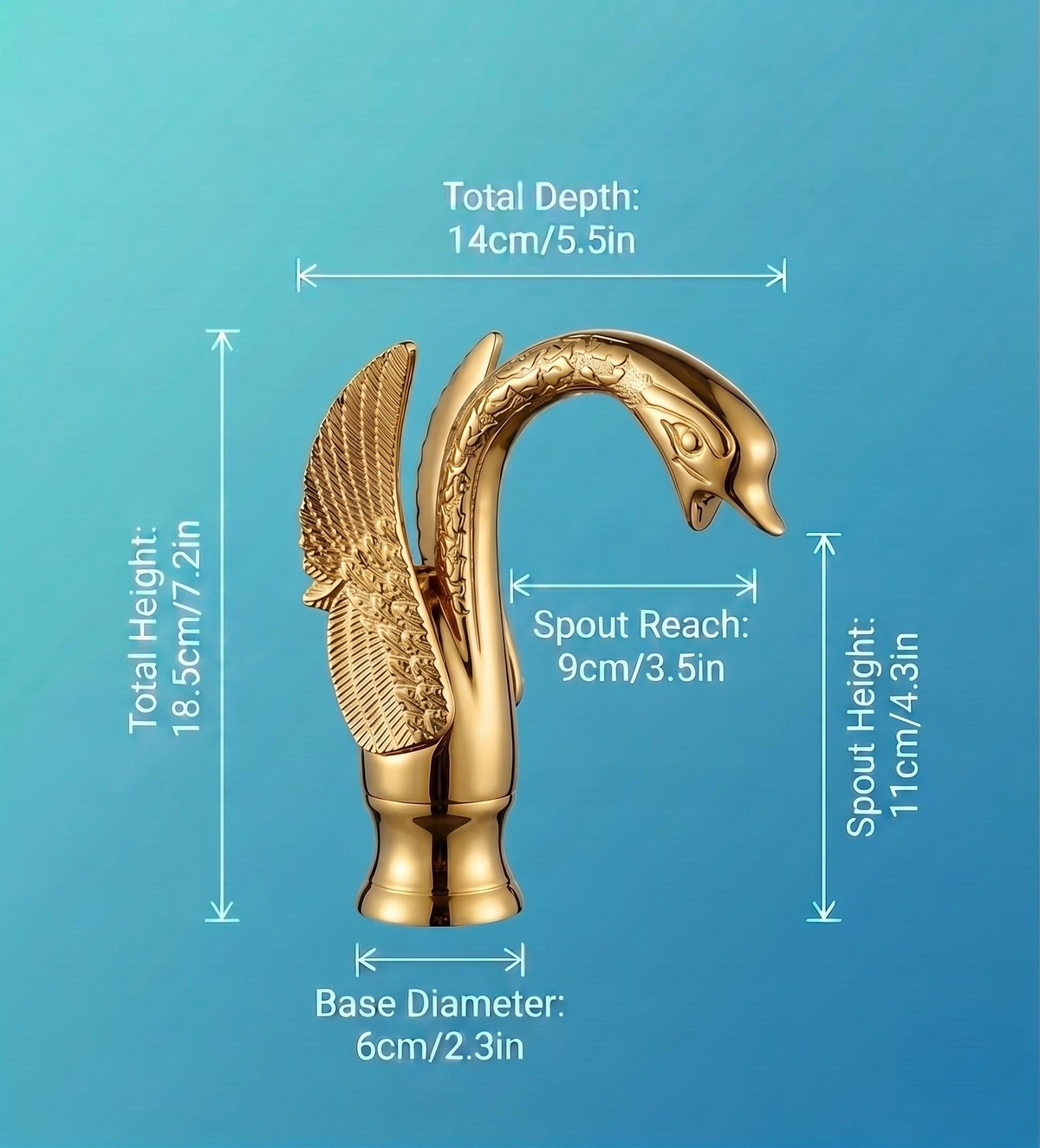 Robinet de lavabo cygne doré en laiton – vue 5