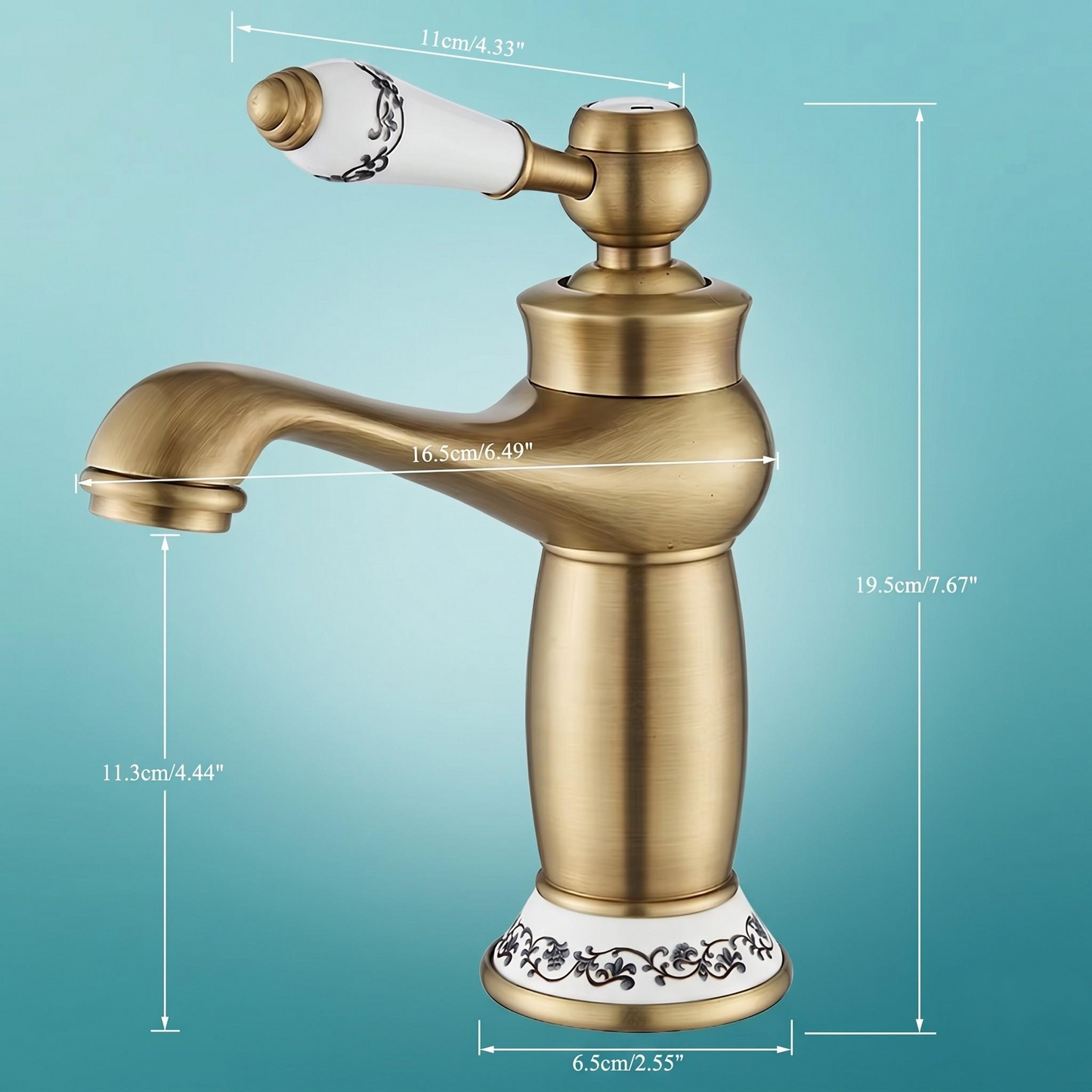 Robinet de lavabo floral avec poignées céramique – vue 5