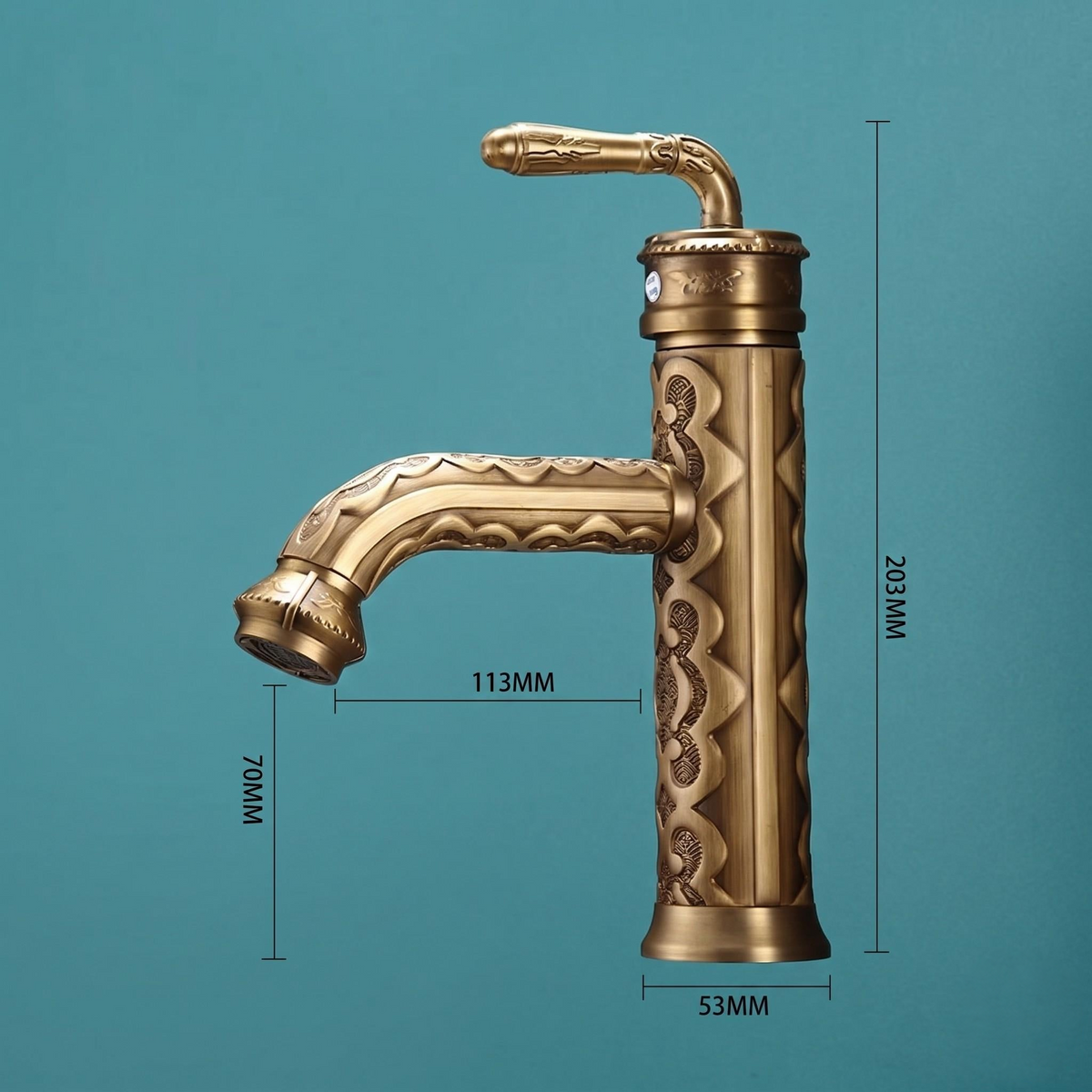 Robinet de lavabo floral gravé en laiton antique – vue 5