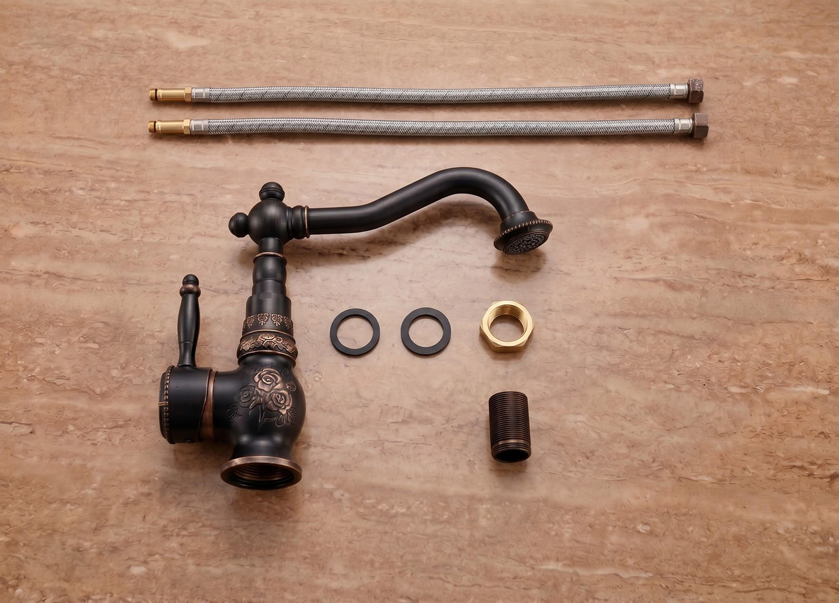 Robinet de lavabo gravé en bronze noir – vue 6
