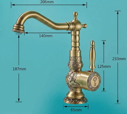 Robinet de lavabo gravé en laiton antique – vue 5