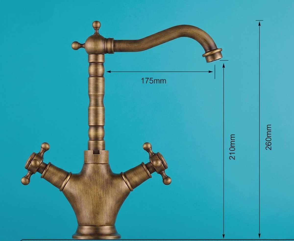 Robinet de lavabo rétro en laiton antique à poignées croisées – vue 6