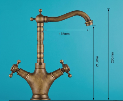 Robinet de lavabo rétro en laiton antique à poignées croisées – vue 6
