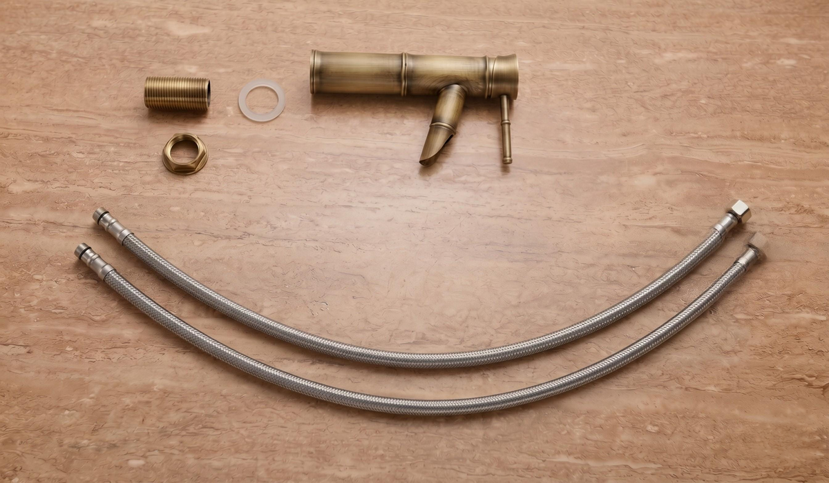 Robinet haut de vasque bambou en laiton antique – vue 5