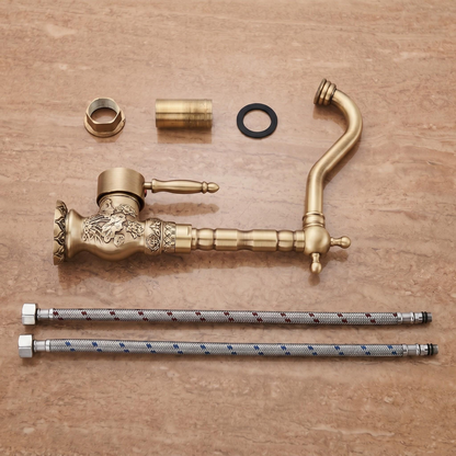 Robinet haut de vasque floral en laiton antique – vue 4