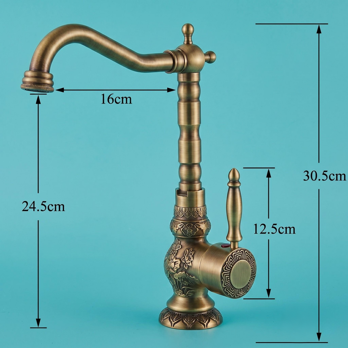 Robinet haut de vasque floral en laiton antique – vue 5