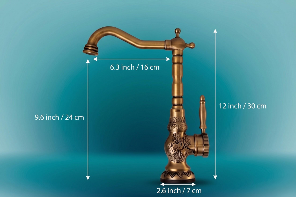 Robinet haut de vasque floral gravé en laiton antique – vue 5