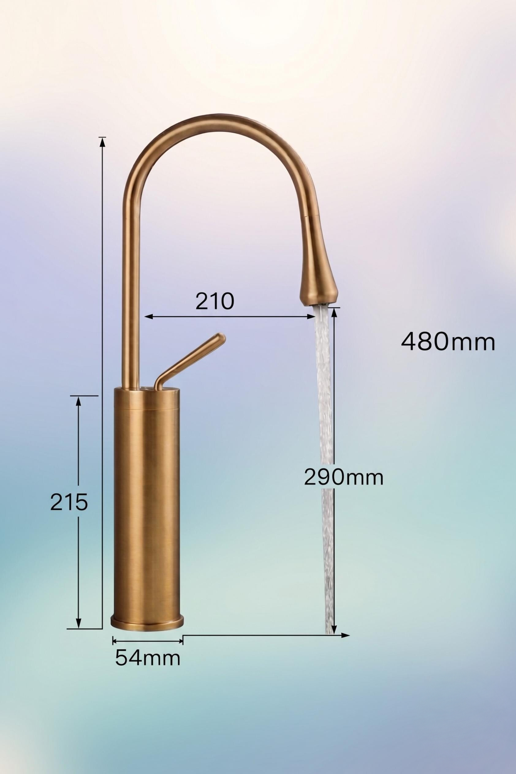 Robinet haut de vasque moderne en or brossé – vue 5