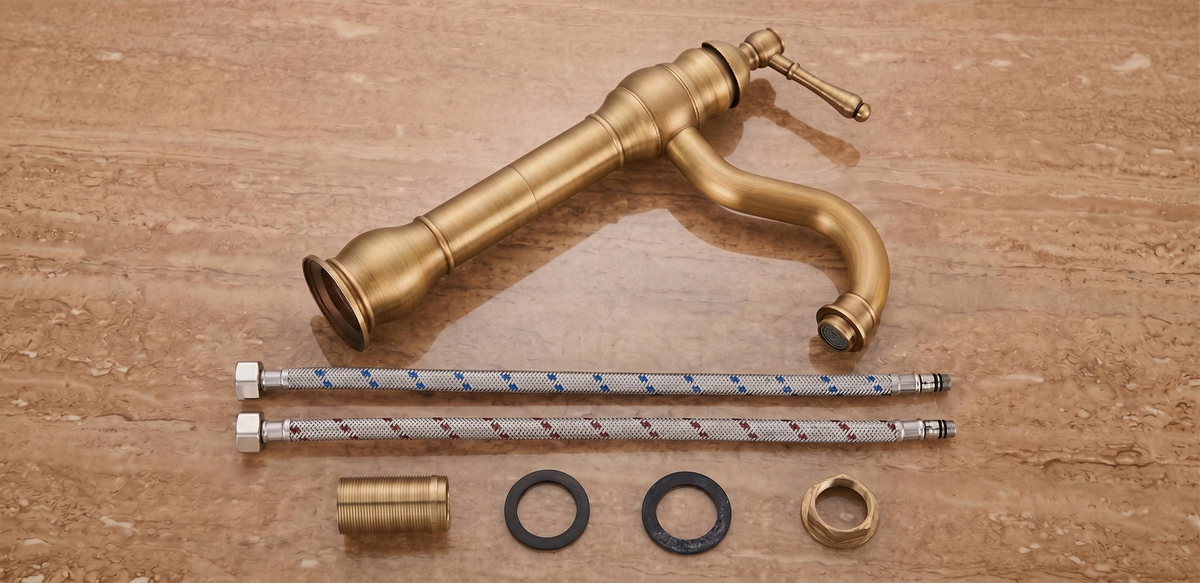 Robinet haut de vasque rétro en laiton antique – vue 4