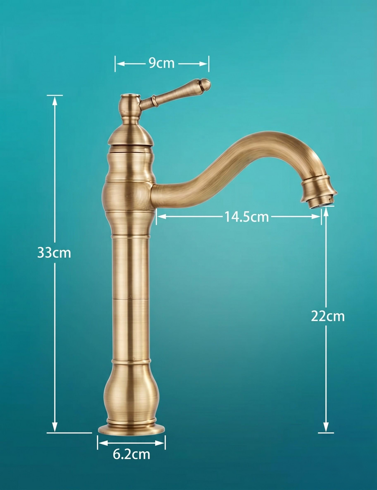 Robinet haut de vasque rétro en laiton antique – vue 5