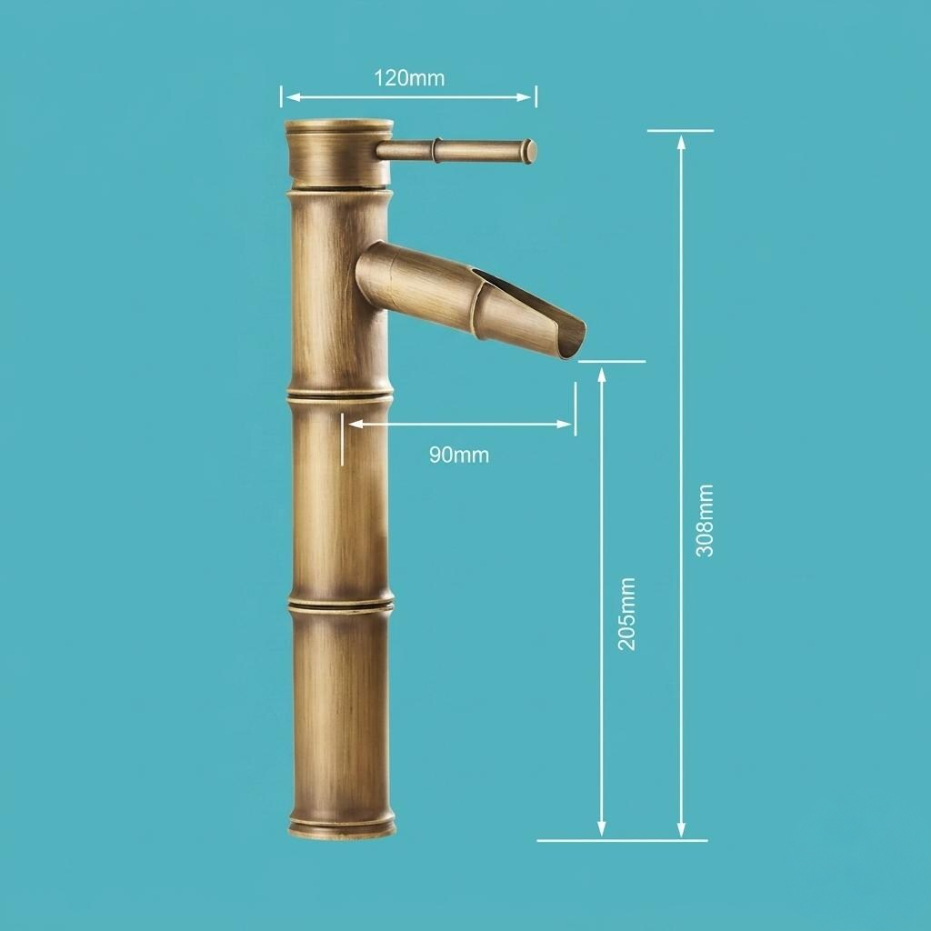 Robinet haut de vasque style bambou en laiton antique – vue 6