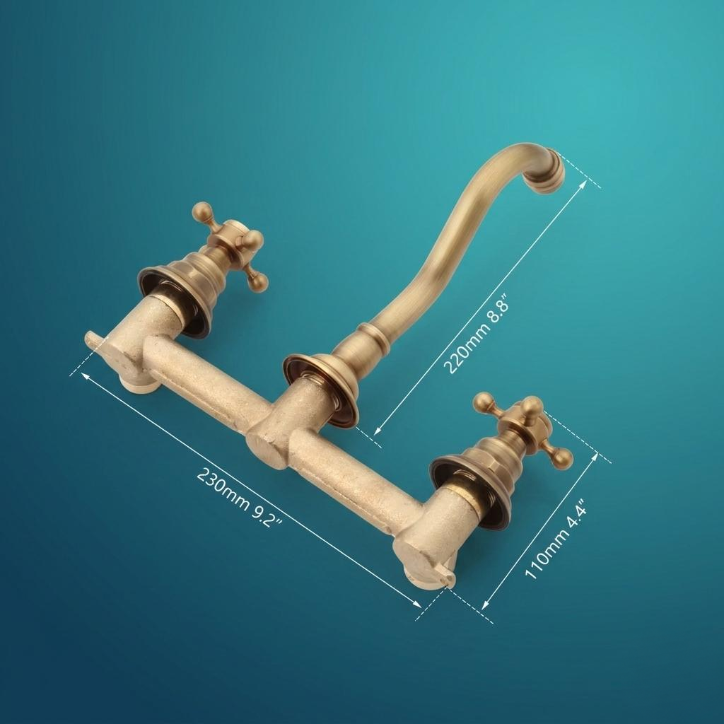 Robinet mural de lavabo 3 trous en laiton antique – vue 6