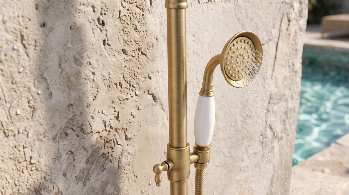 Colonne de douche en laiton antique à commandes croisées — photo 3