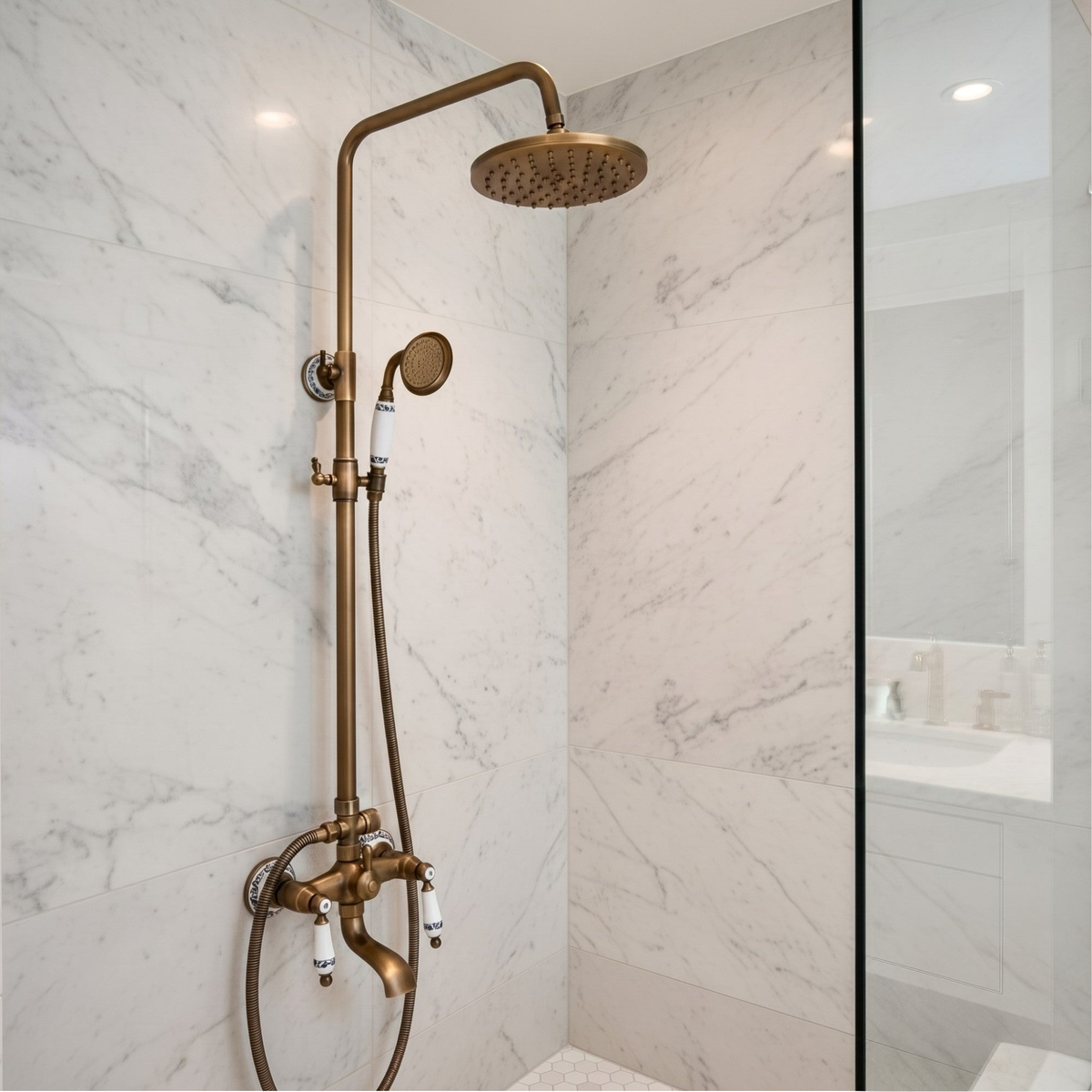 Colonne de douche rétro en laiton antique avec bec de bain — photo 4