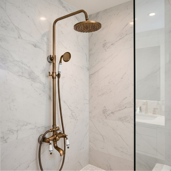 Colonne de douche rétro en laiton antique avec bec de bain — photo 4