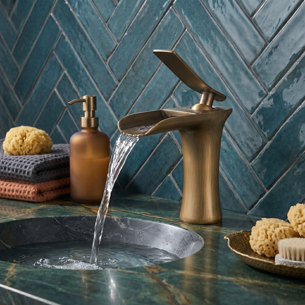 Robinet cascade de lavabo en laiton antique – vue 1