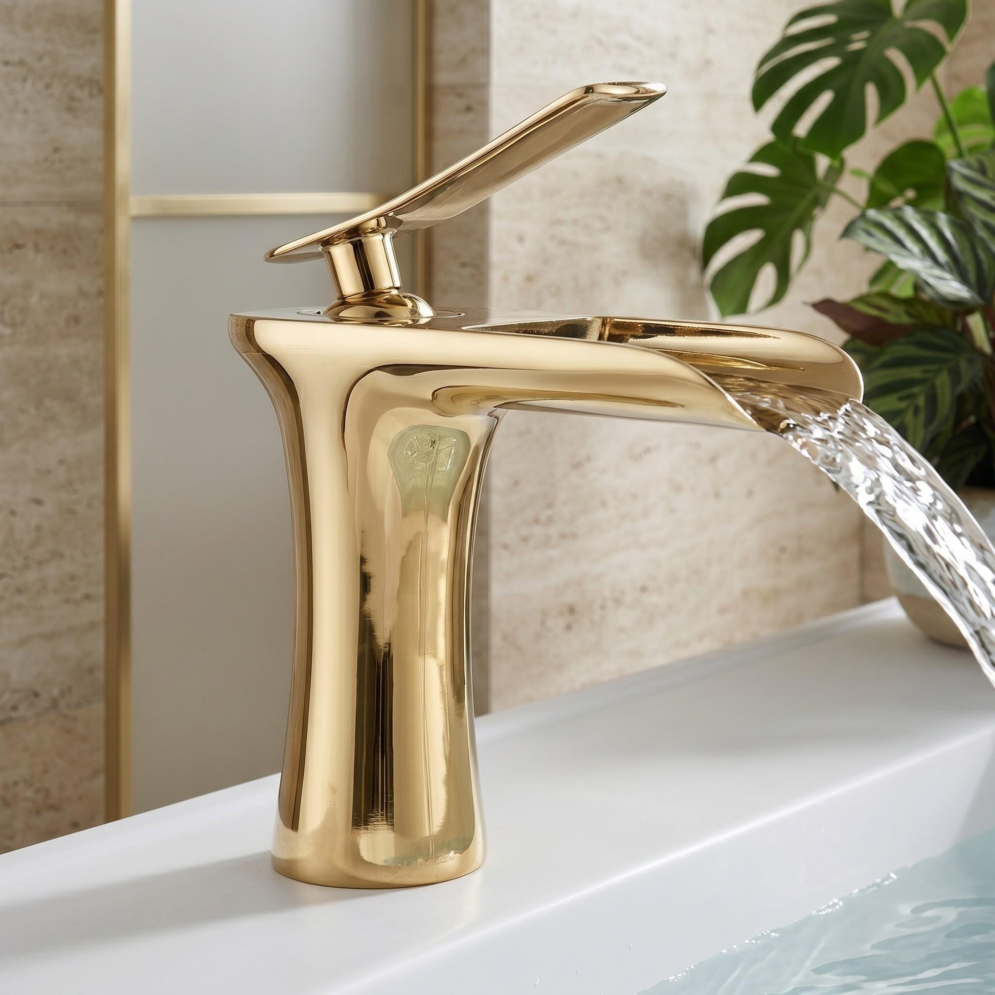 Robinet cascade de lavabo en laiton doré – vue 2