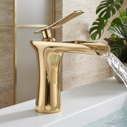Robinet cascade de lavabo en laiton doré – vue 2