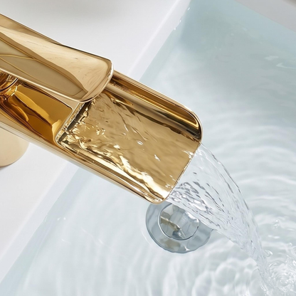 Robinet cascade de lavabo en laiton doré – vue 3
