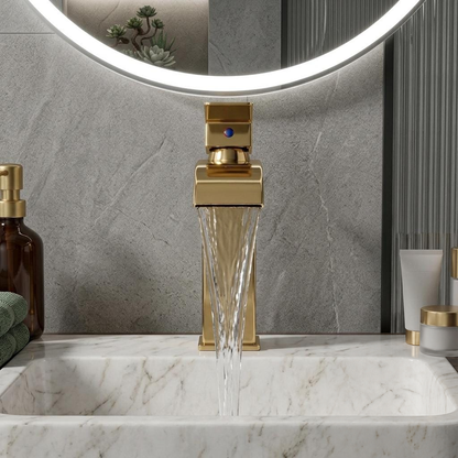 Robinet cascade de lavabo en laiton doré – vue 3