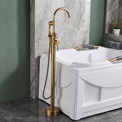 Robinet de baignoire sur pied en laiton antique avec douchette – vue 1