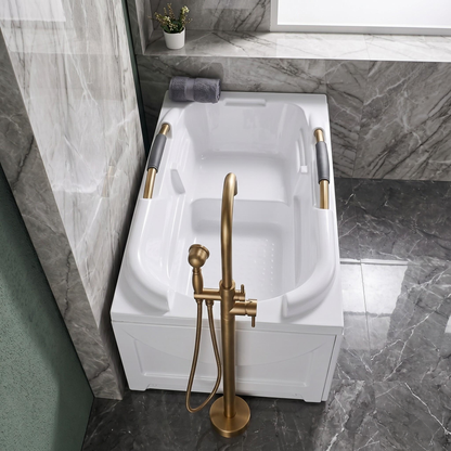 Robinet de baignoire sur pied en laiton antique avec douchette – vue 2
