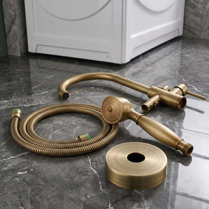 Robinet de baignoire sur pied en laiton antique avec douchette – vue 3