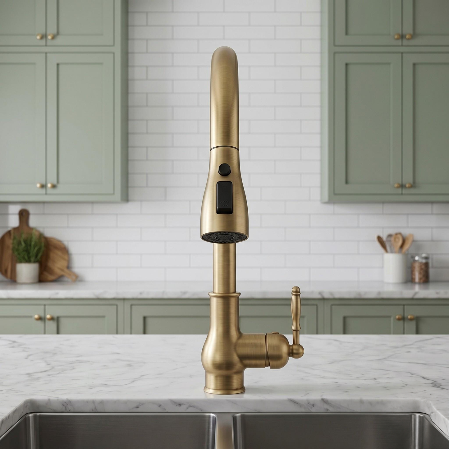 Robinet de cuisine en laiton antique avec douchette – vue 3