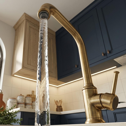 Robinet de cuisine rétro en bronze antique à bec orientable – vue 2
