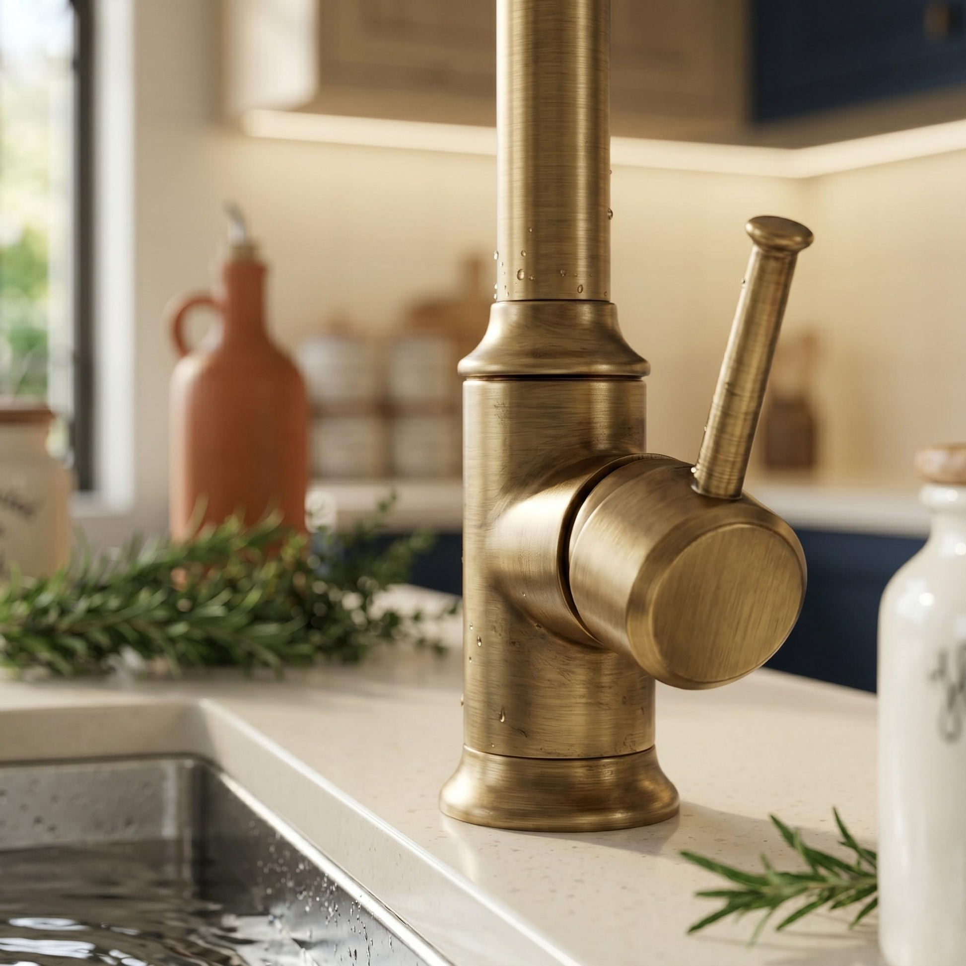 Robinet de cuisine rétro en bronze antique à bec orientable – vue 3