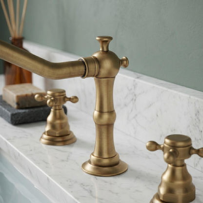 Robinet de lavabo 3 trous en laiton antique – vue 2