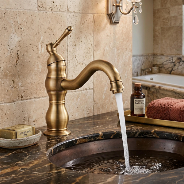 Robinet de lavabo apothicaire en laiton antique – vue 1