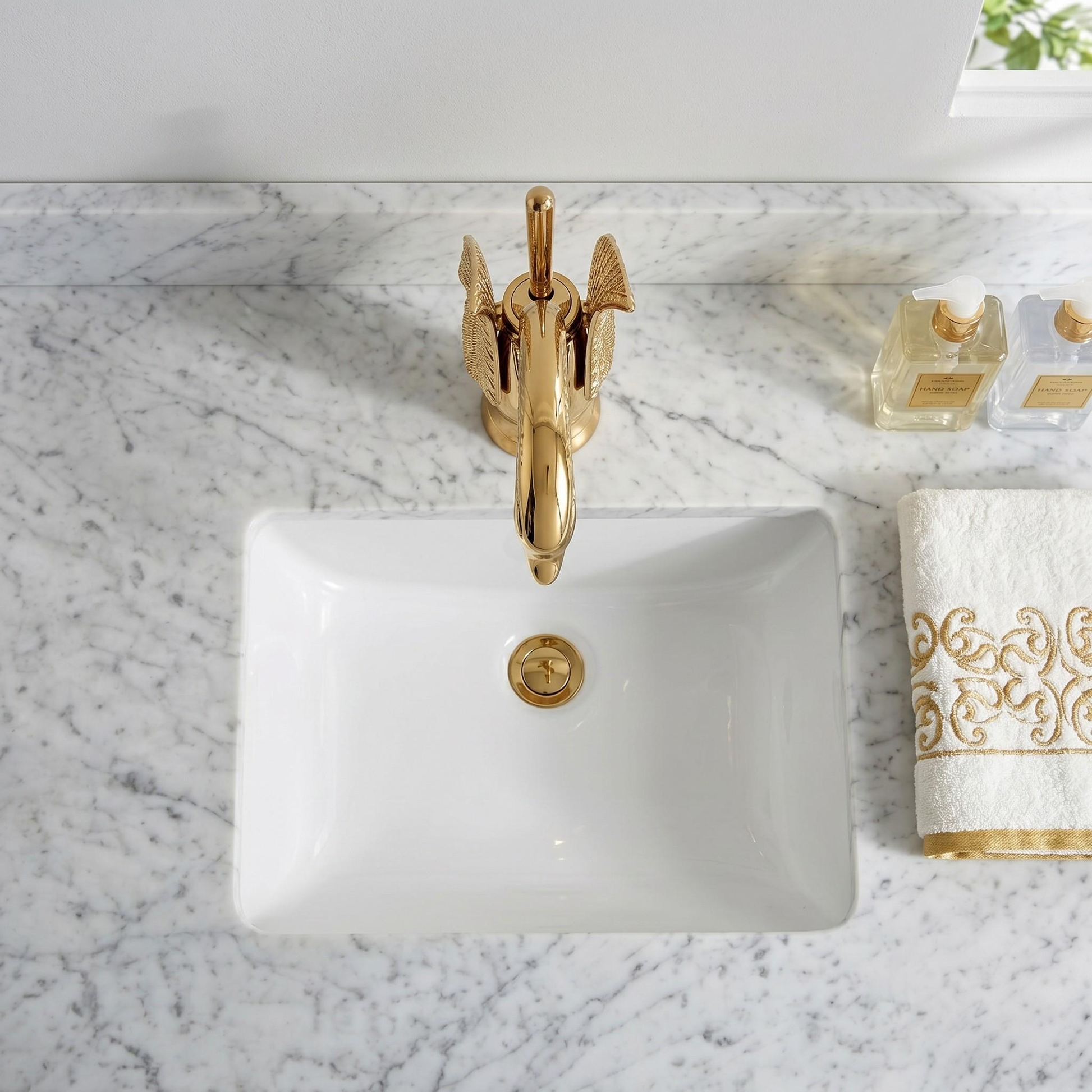 Robinet de lavabo cygne doré en laiton – vue 2