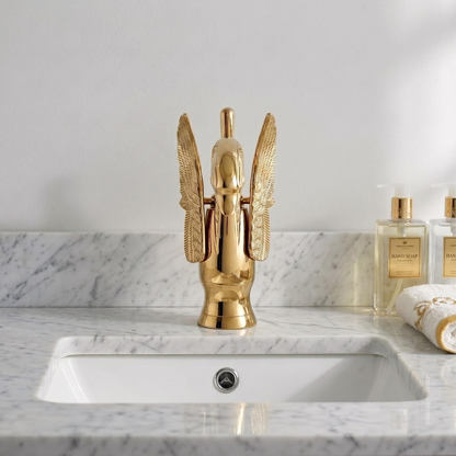 Robinet de lavabo cygne doré en laiton – vue 3
