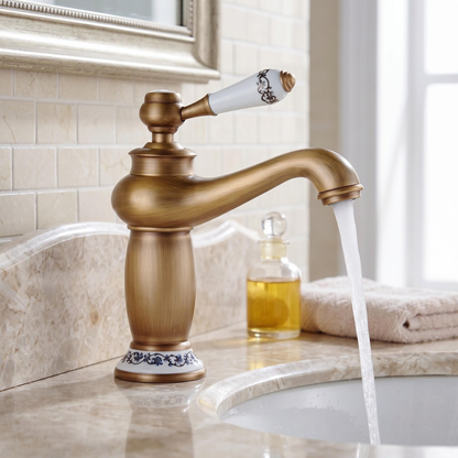 Robinet de lavabo floral avec poignées céramique – vue 1