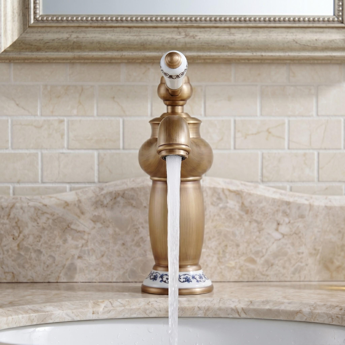 Robinet de lavabo floral avec poignées céramique – vue 2