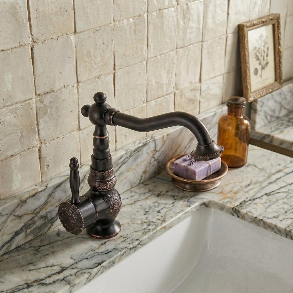 Robinet de lavabo gravé en bronze noir – vue 2