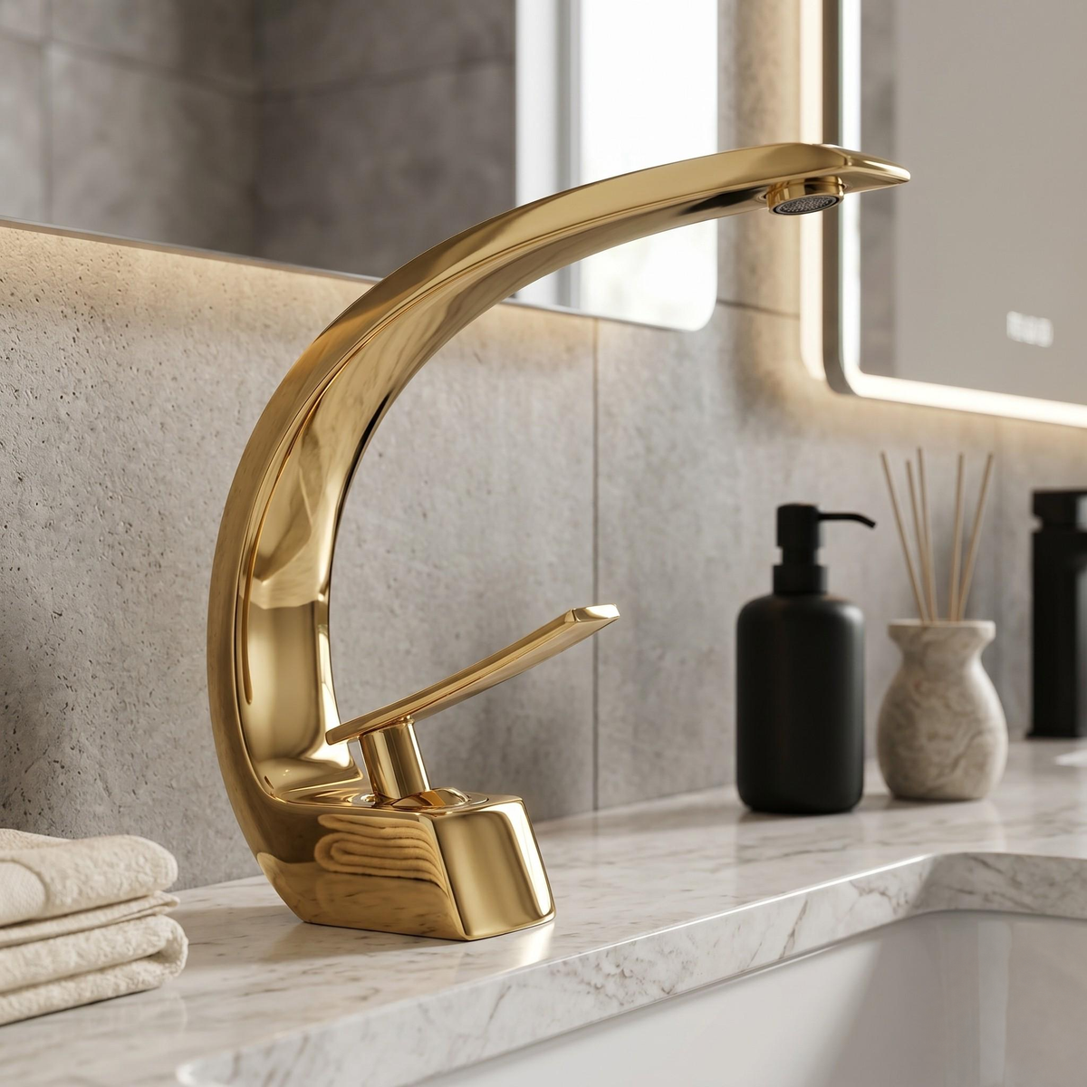 Robinet de lavabo moderne en laiton doré poli – vue 1